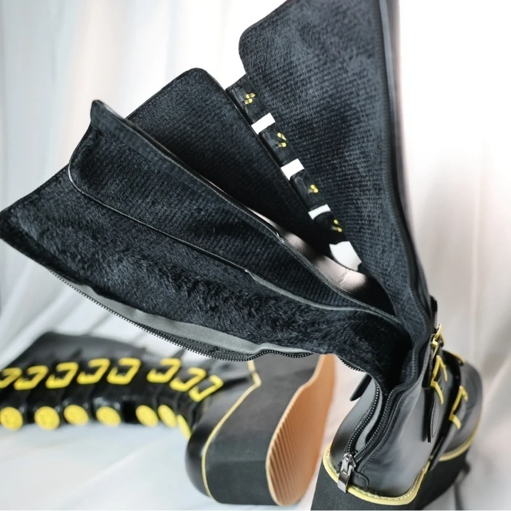 🅽🅴🆆 smiley face platform buckle boots, 90s happy face, EU 39 / US 7-8